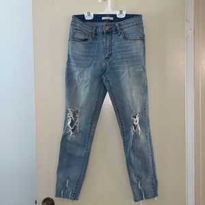 STSblue mid rise raw hem straight leg ankle jeans